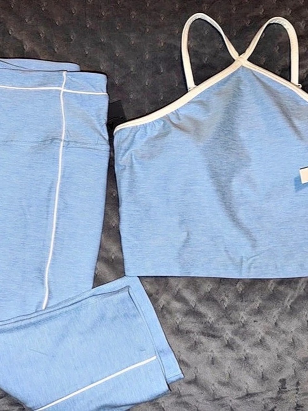 Athletic Works ButterCore Halter Tank Top and Leggings Set Blue & White Medium